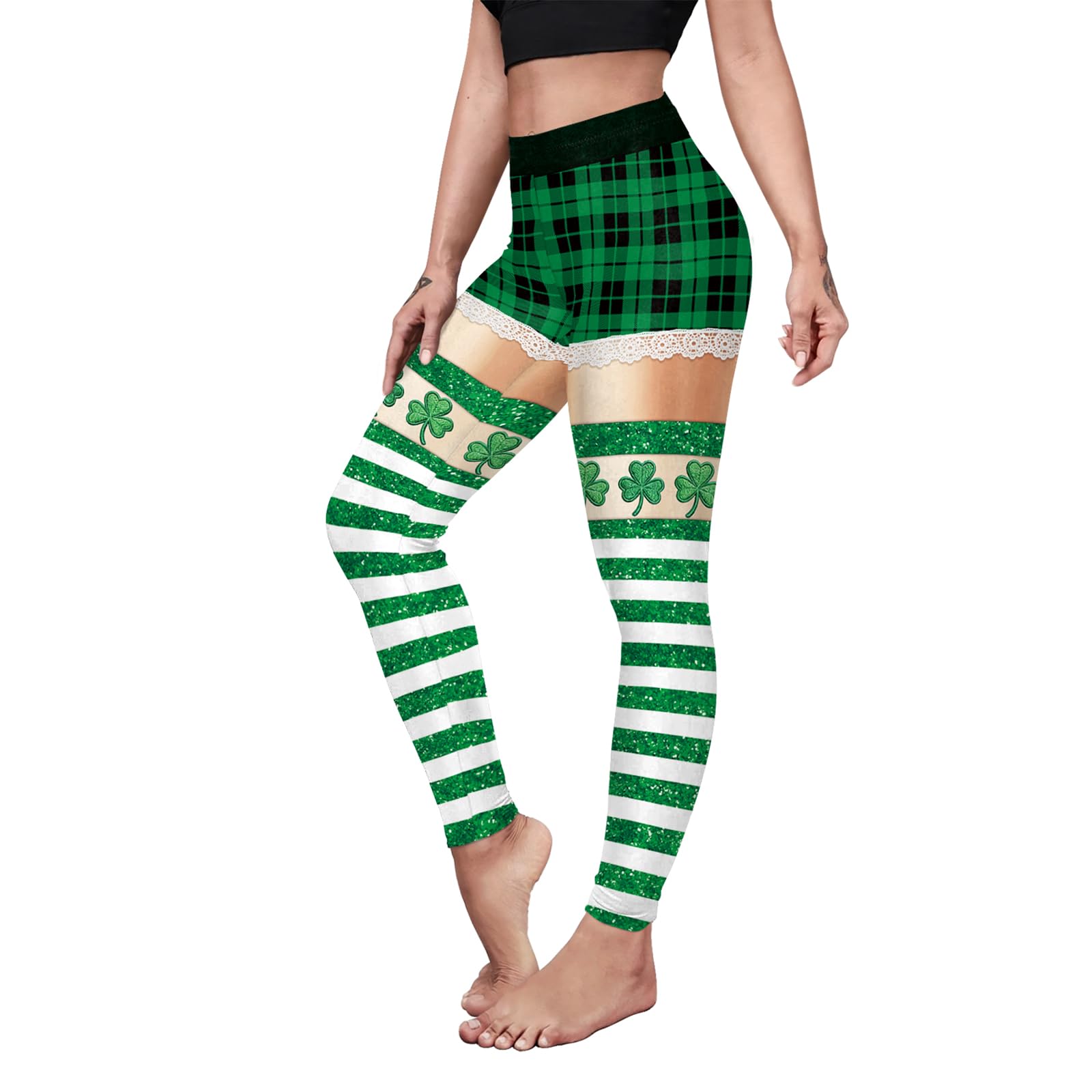 color cosplayer St. Patrick's Day Leggings Shamrock Stretchy Tights Yoga Pants for Women