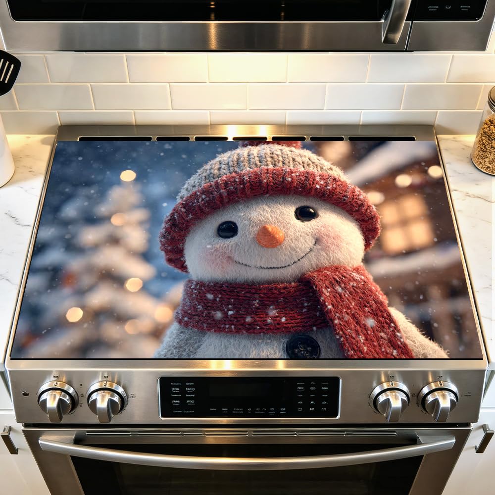 Stove Mat 28.35 x 20.47 Inch Christmas Fireplace and Tree Design Cozy Living Room Holiday Scene Decorative Kitchen Countertop Cover Reusable Flexible Mat for Gas Range Electric Stove Home Winter Décor