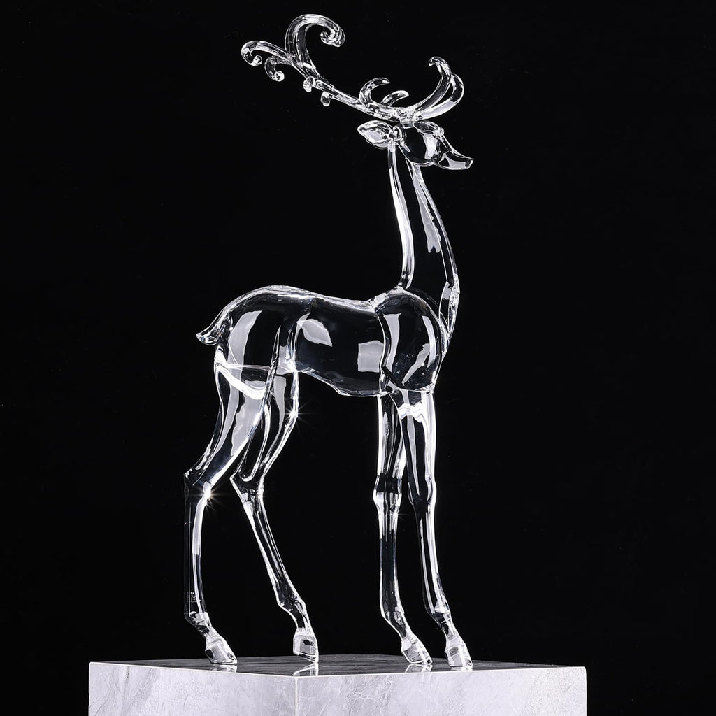 18" Tall Acrylic Christmas Reindeer Figurine - Elegant Clear Large Reindeer Ornaments for Christmas Indoor Decor, Holiday Centerpiece, Living Room, Fireplace, Table Display (Gold Standing Reindeer)