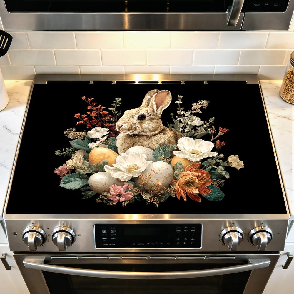 Stove Mat 28.35 x 20.47 Inch Christmas Fireplace and Tree Design Cozy Living Room Holiday Scene Decorative Kitchen Countertop Cover Reusable Flexible Mat for Gas Range Electric Stove Home Winter Décor