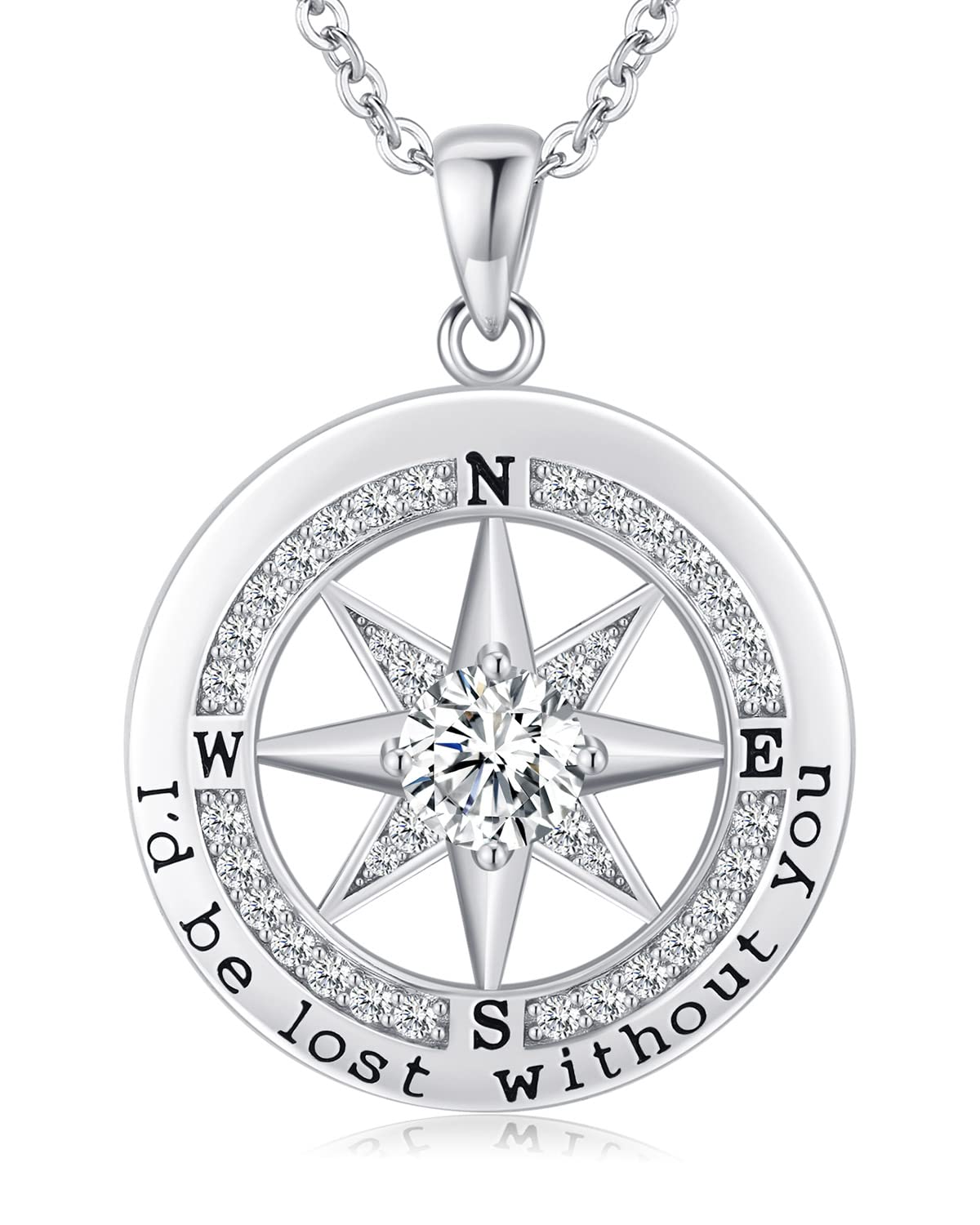 S925 Necklace Gift for Wife |Compass Jewelry |Women Anniversary |Sterling Silver |Girlfriend Birthday Gifts for Her Valentines |I'd be Lost without You |Jewel 18K Gold