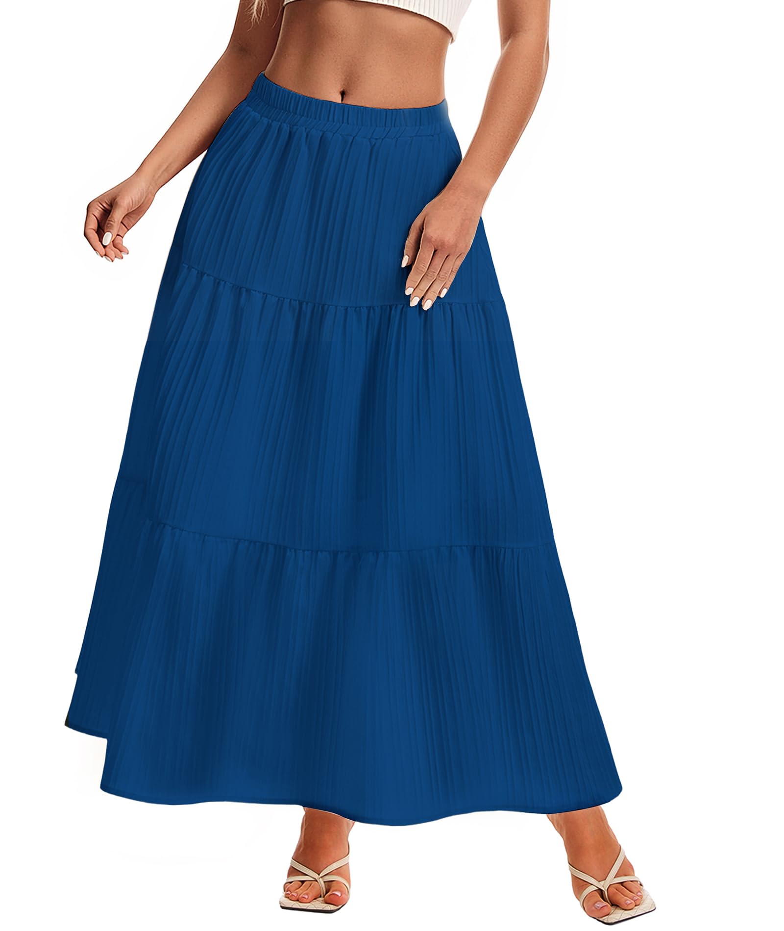 Womens Maxi Skirt Boho Long Flowy Skirts Trendy Summer 2026 Tiered Ruffle Skirt A Line Casual Beach Vacation Dress