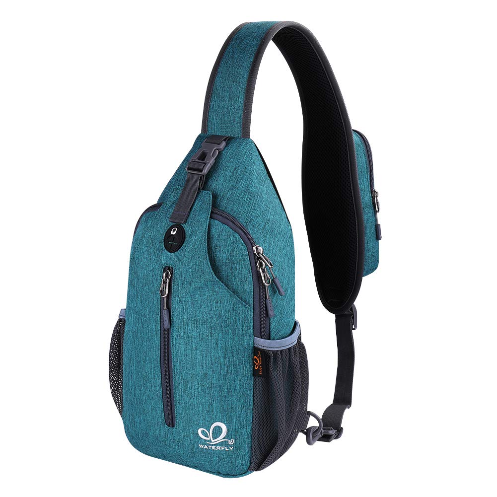 WATERFLY Crossbody Sling Backpack Sling Bag Travel Hiking Chest Bag Daypack (Black)