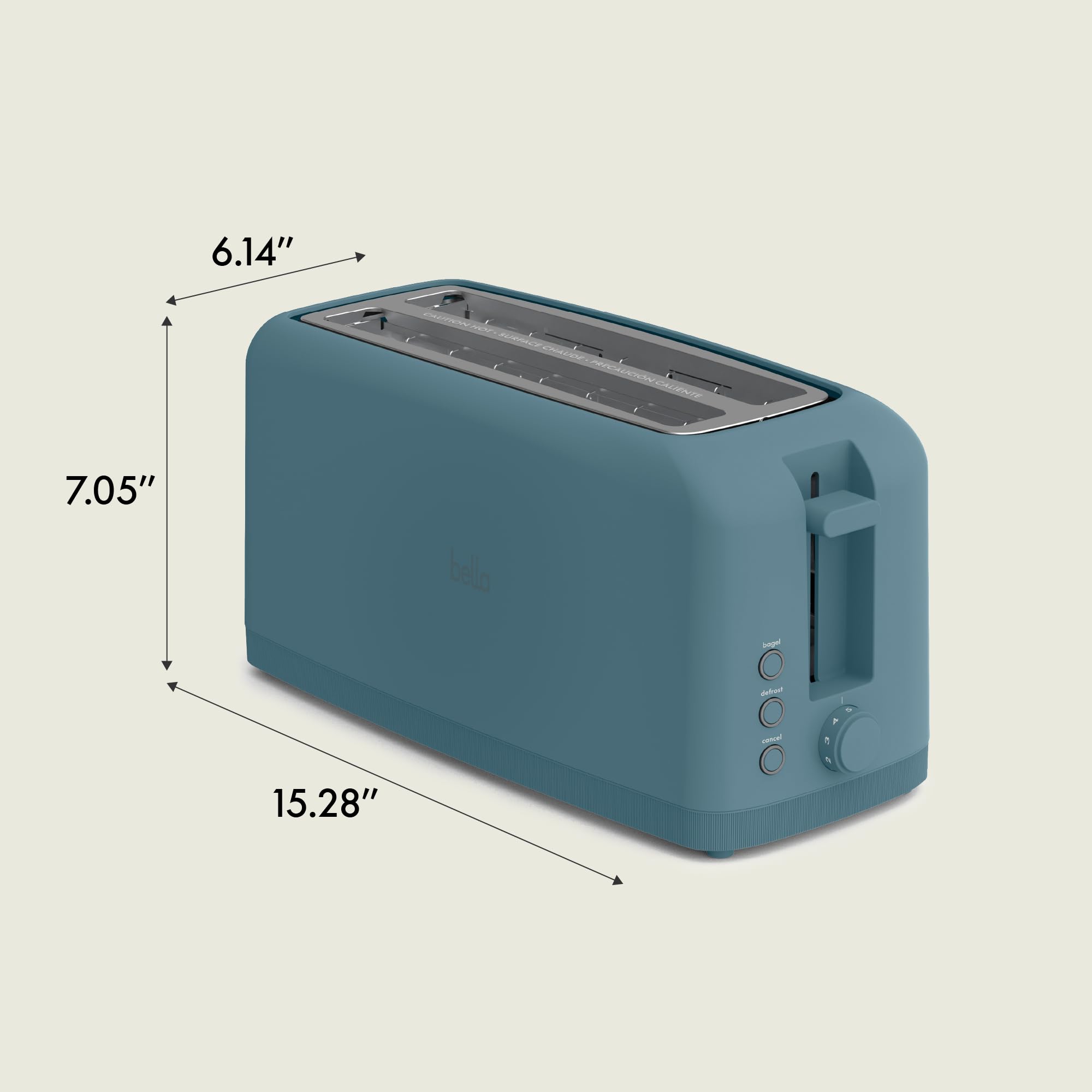 bella 2 Slice Slim Toaster, Fits-anywhere™ Kitchenware, 6 Setting Shade Control with Reheat & Cancel Buttons, Fits Sourdough, 10” Long Slot, Anti Jam & Auto Shutoff, 900 Watt, Surf