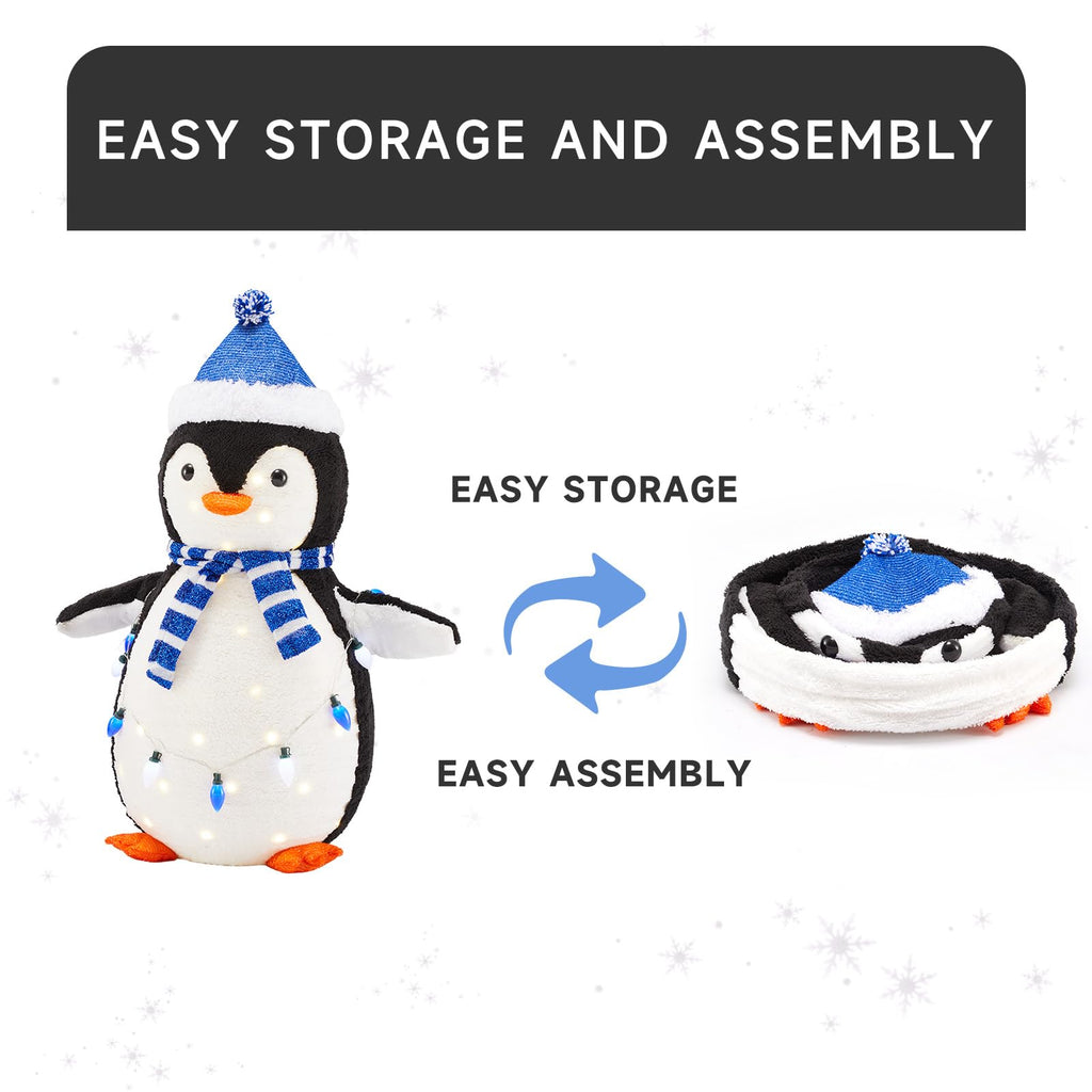DUMOS 2-Piece Lighted Penguin Family Lovely Outdoor Christmas Decoration, Pop up Holiday Decor with 150 LED Lights for Yard, Garden, Storefront, White&Blue