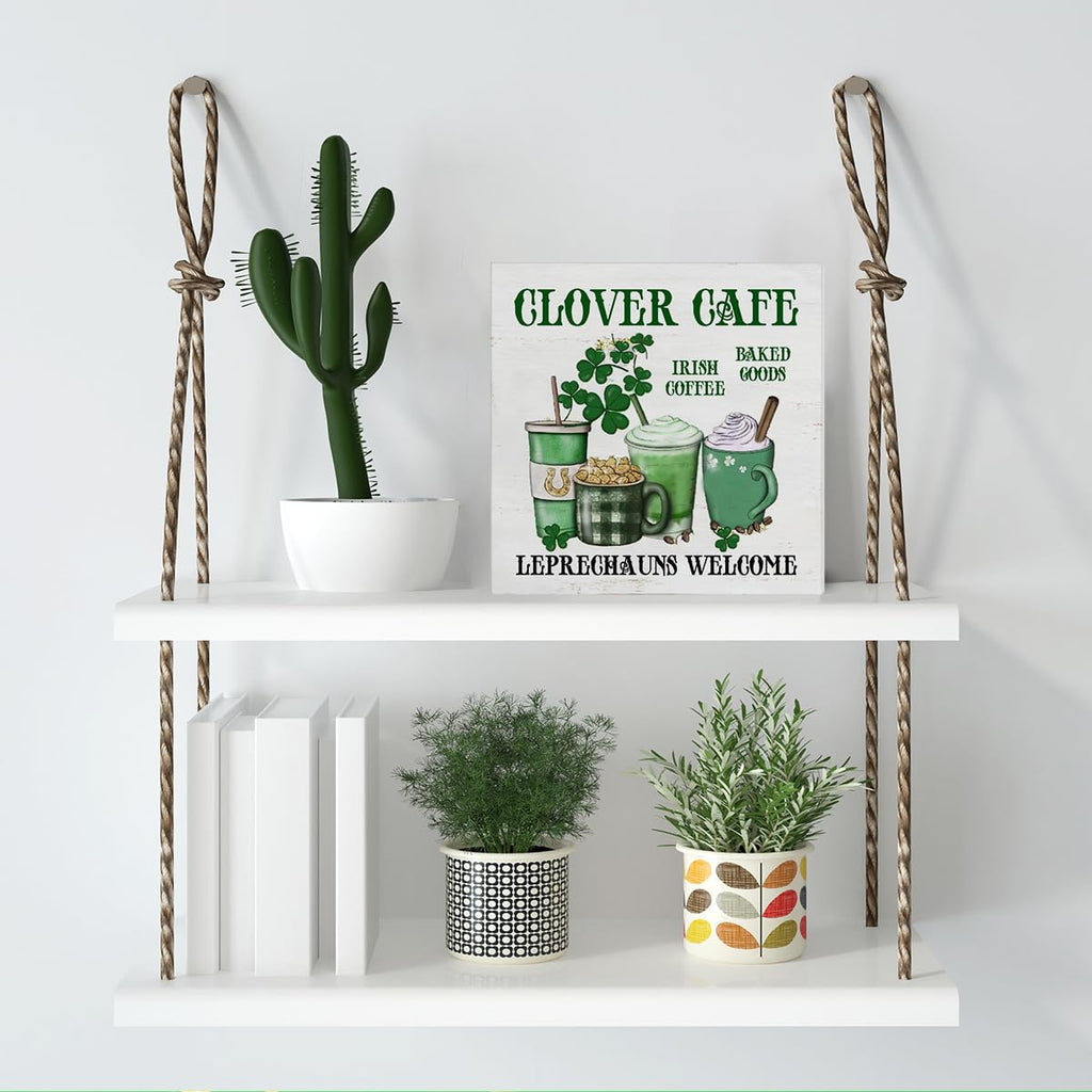 Dumyum St. Patrick's Day Decorative Sign, Wooden, 5 Inches x 5 Inches, Green, Rustic, Tabletop or Wall Mount
