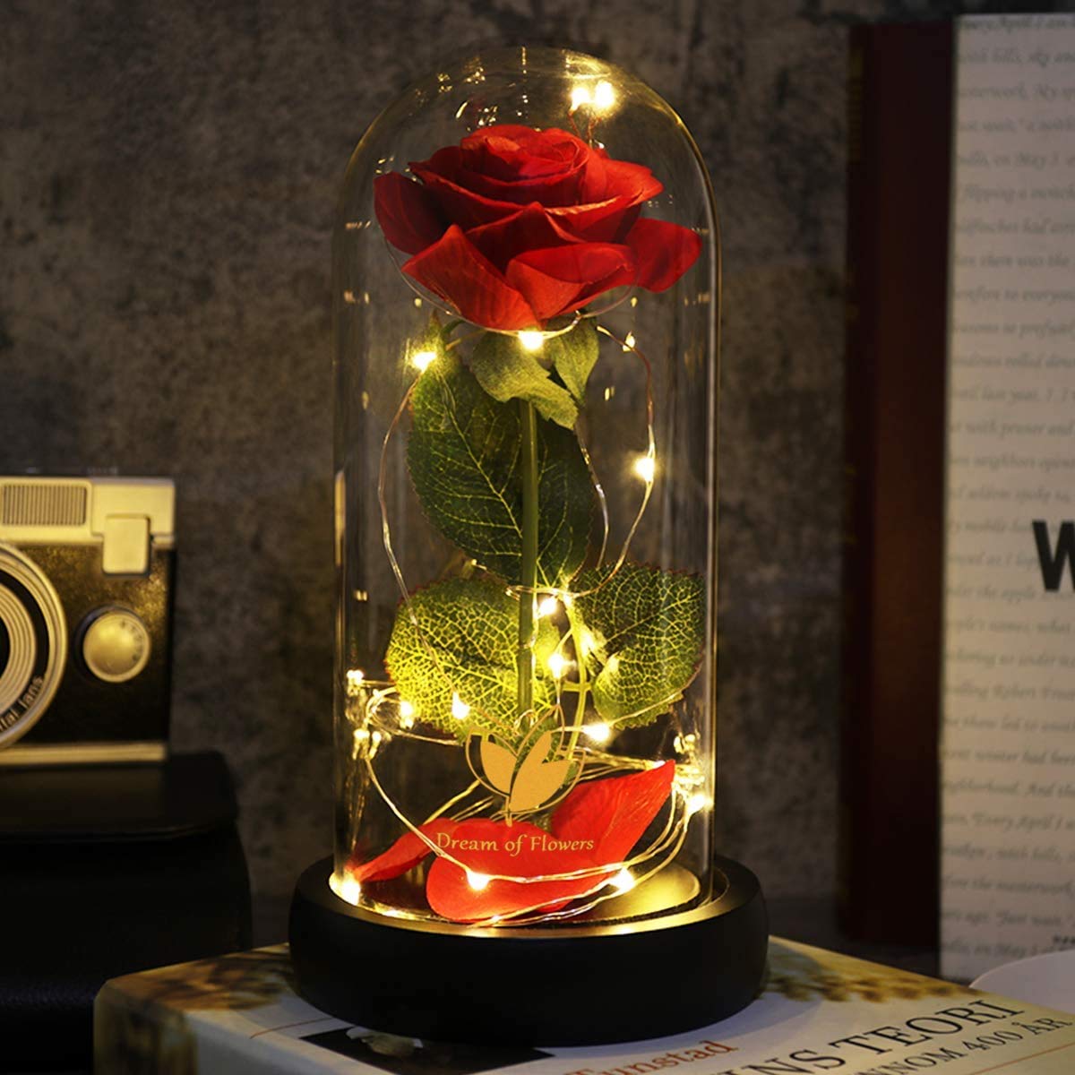 Beauty and The Beast Rose for Mom, Birthday Gifts for Women, Light Up Roses, Glass Dome Rose with LED Lights, Red Roses, Women's Gift for Mom Wife Grandmother