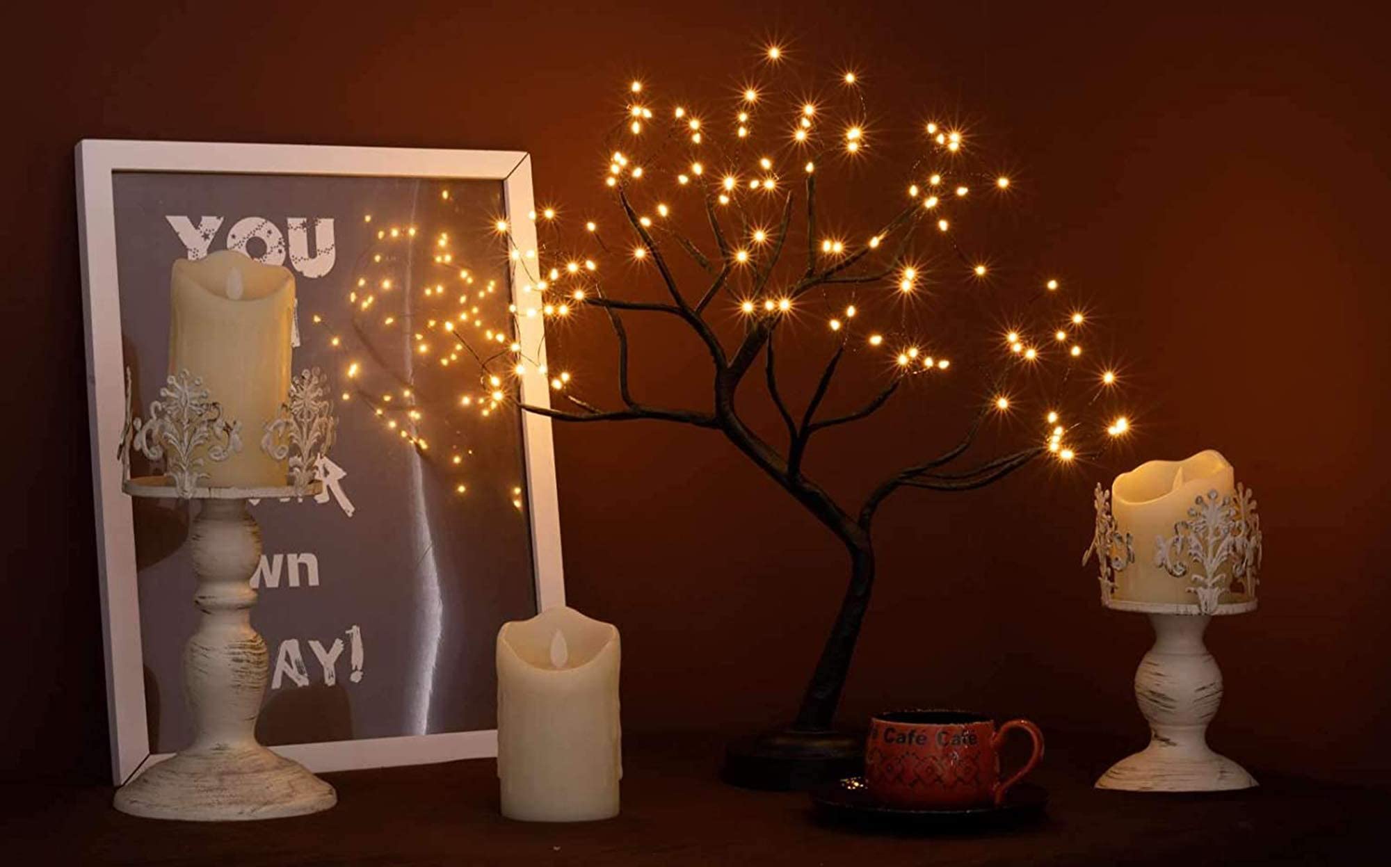 FuChsun Tabletop Bonsai Tree Light 108 LED Fairy Artificial Tree Lamp fot Room Party Home Centerpieces Decoration, Battery/USB Operated (Galaxy Glow Silver Branch)