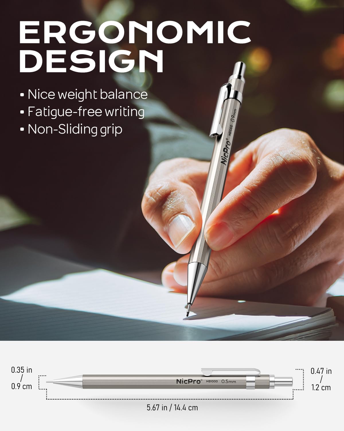 Nicpro 4 Pack Mechanical Pencil 0.7mm with Case, MB1000 Metal Mechanical Pencil Set with 6 Tube HB #2 Lead Refill 0.7 mm, 3PCS 4B Eraser, 9 Cap Eraser for Artist Drafting Writing, Sketching, Drawing