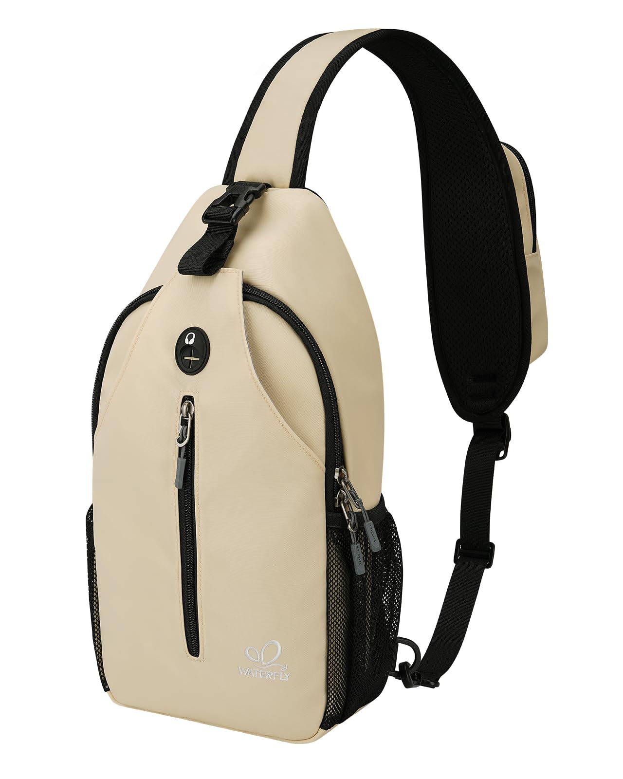 WATERFLY Crossbody Sling Backpack Sling Bag Travel Hiking Chest Bag Daypack (Black)