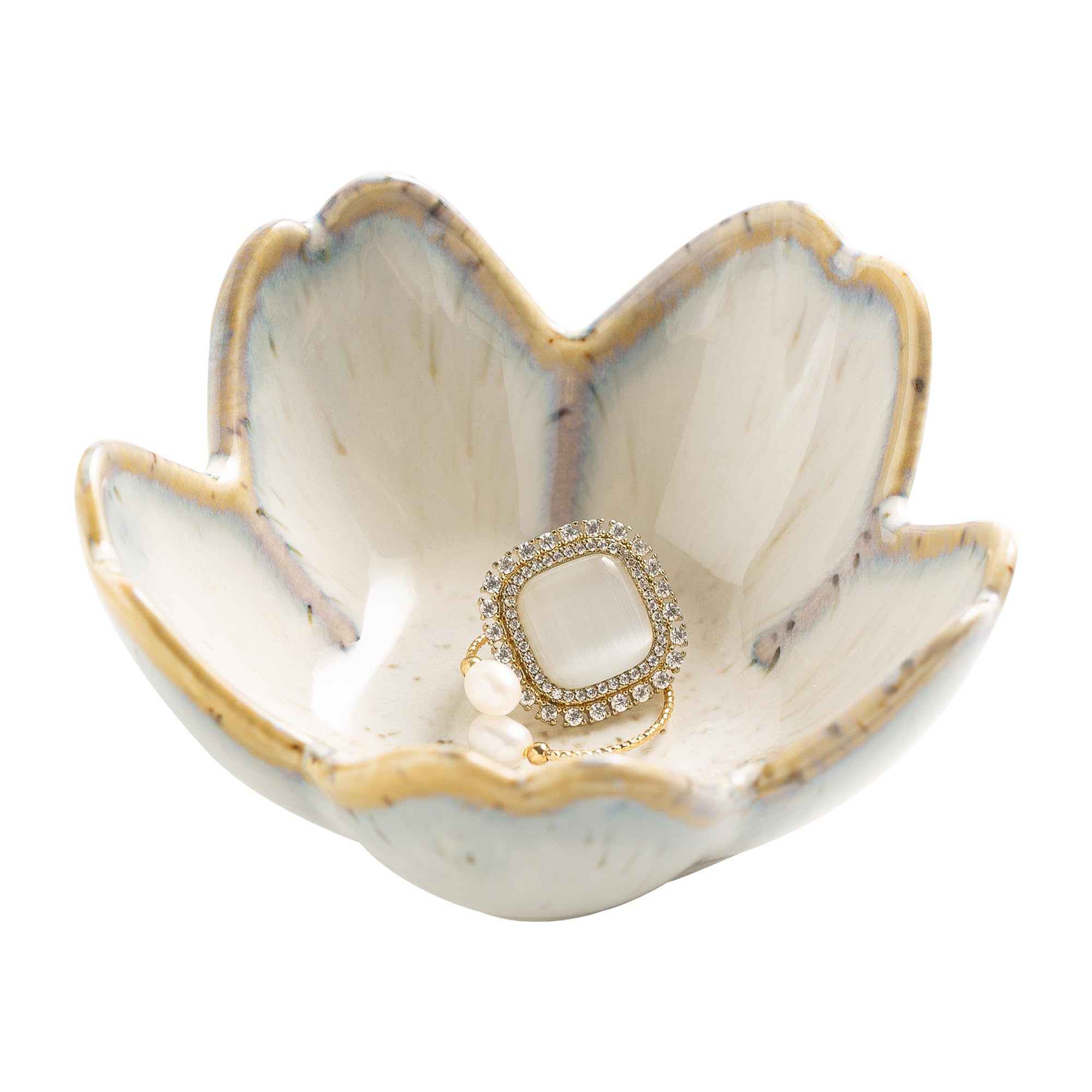 Flower Ring Holder Dish, Ceramic Jewelry Tray Dish, Small Trinket Dish, Jewelry Plate Bowl, Cute Jewlery Ring Holder Dish, Aesthetic Room Decor, Christmas Birthday Gifts for Women, 1 pack (blue)