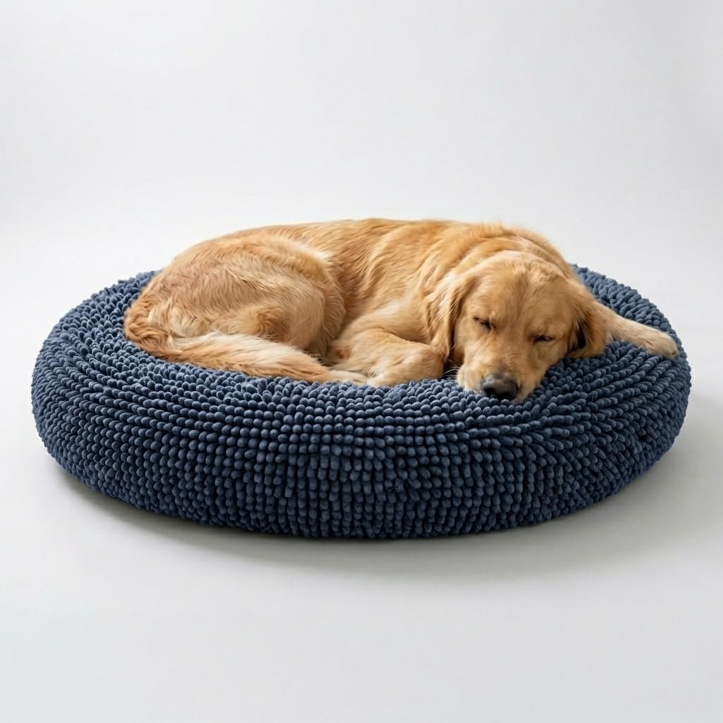 Muddy Mat® Cloud K-9 Bed for Dogs & Cats, Soft & Relaxing Donut Dog Bed, Chenille Material, Removable Cover, Washable & Dryer Safe–Black Small(25'x25')