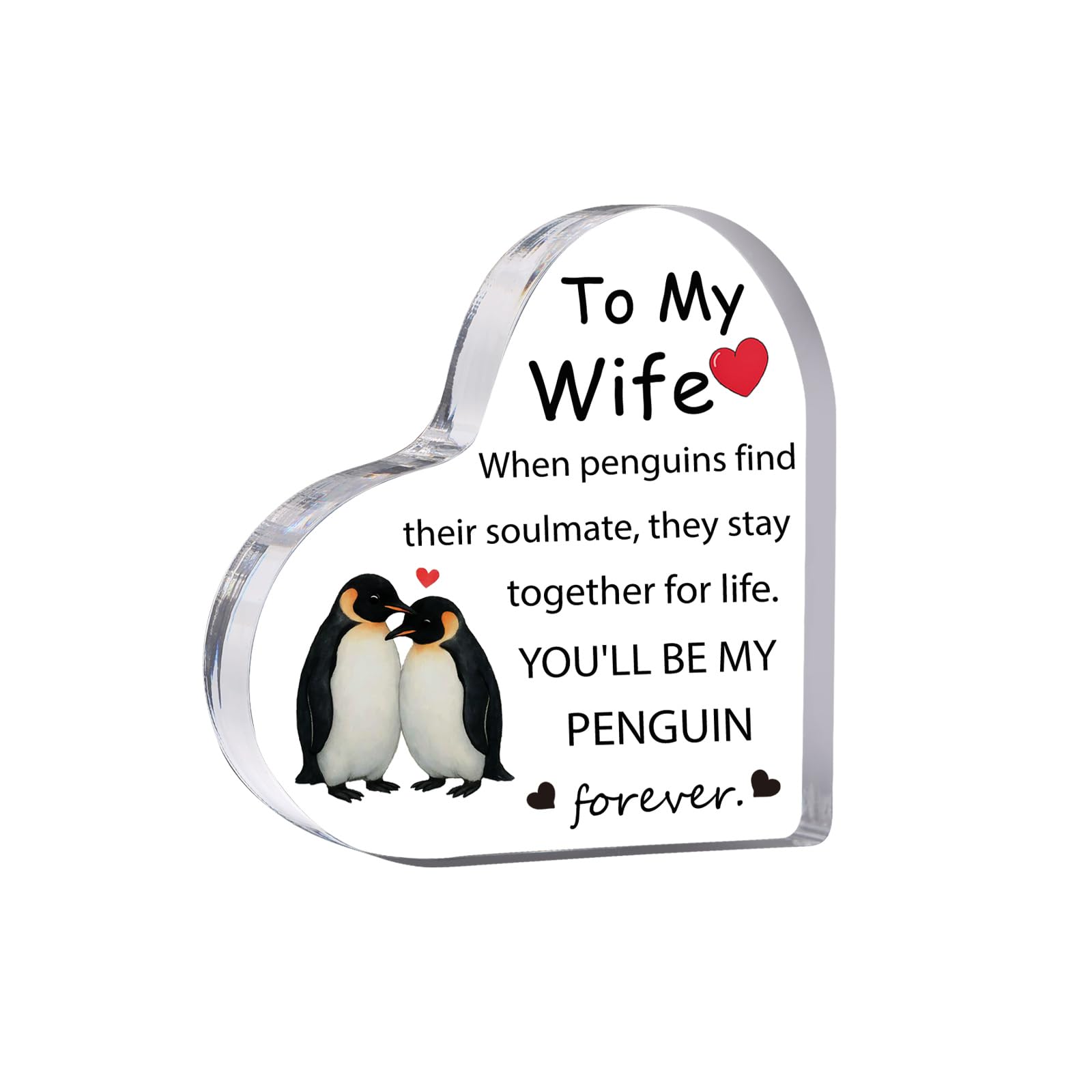 Gift for Husband, Romantic Acrylic Heart Penguin Paperweights, Anniversary, Valentine's, Christmas, Father's Day, Birthday Gifts for Husband from Wife