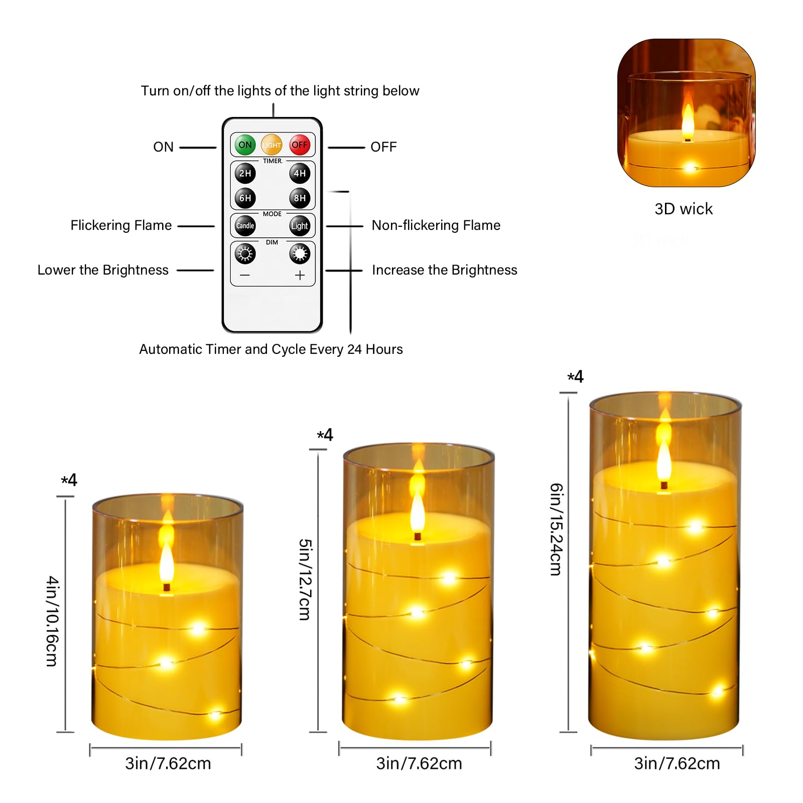 kakoya Flameless LED Candles with Timer 5 Pc Flickering Flameless Candles for Romantic Ambiance and Home Decoration Stable Acrylic Shell,with Embedded Star String，Battery Operated Candles（Red）