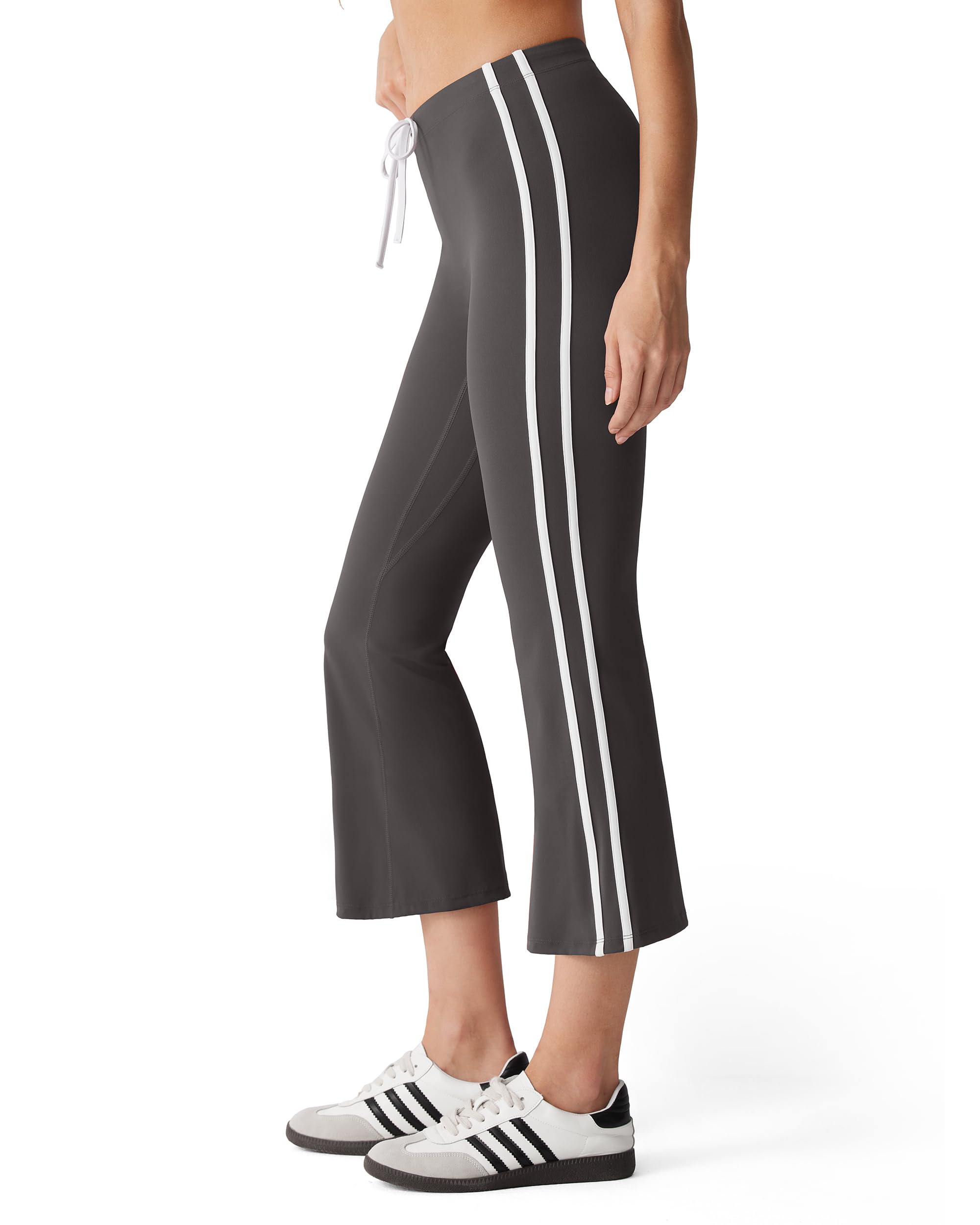 MOOSLOVER Women Flare Capri Yoga Pants High Waisted Side Stripe Drawstring Bootcut Flared Cropped Leggings