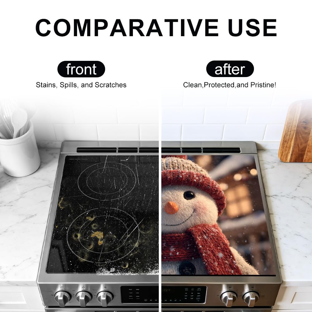 Stove Mat 28.35 x 20.47 Inch Christmas Fireplace and Tree Design Cozy Living Room Holiday Scene Decorative Kitchen Countertop Cover Reusable Flexible Mat for Gas Range Electric Stove Home Winter Décor