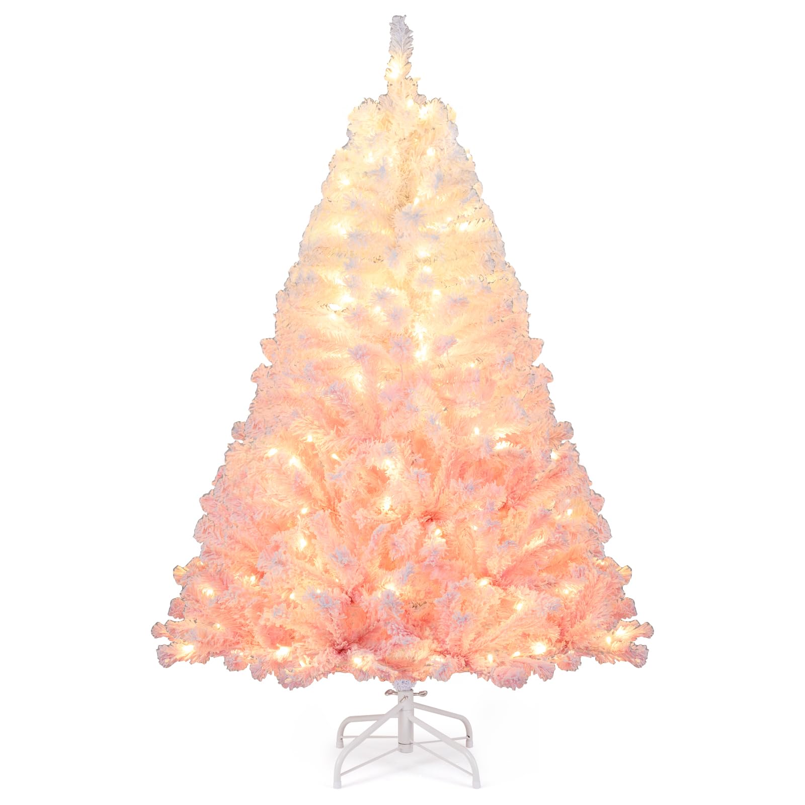 Goplus 7FT Pre-Lit Artificial Christmas Tree Auto-Spread/Close up Branches 11 Flash Modes with Multicolored 400 LED Lights & Metal Stand