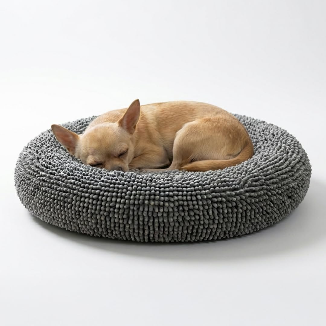 Muddy Mat® Cloud K-9 Bed for Dogs & Cats, Soft & Relaxing Donut Dog Bed, Chenille Material, Removable Cover, Washable & Dryer Safe–Black Small(25'x25')