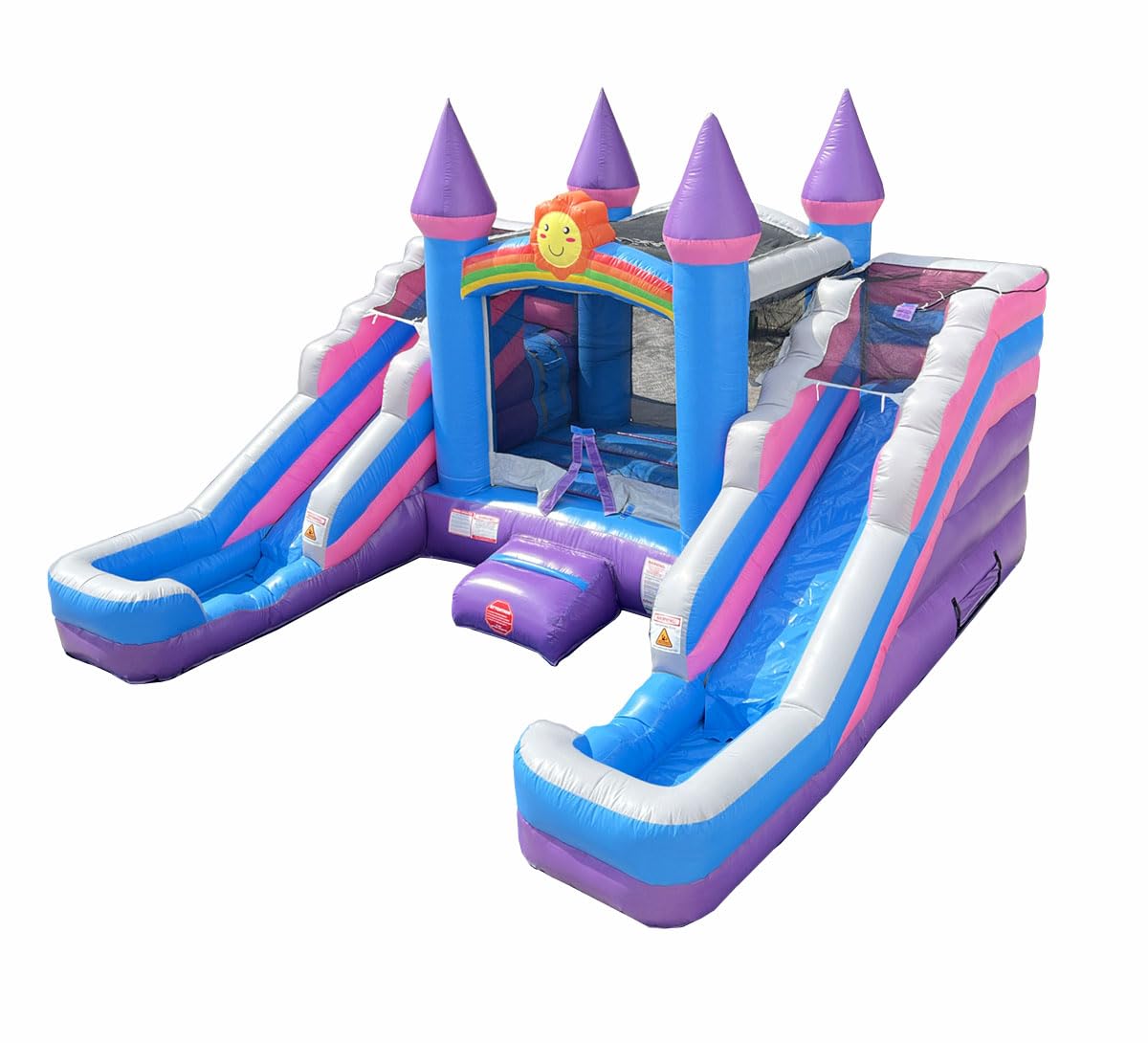 Crossover Tropical Double Water Slide Bounce House Combo, 16.5 x 15 x 11 Foot, PVC Vinyl Inflatable Bouncy House for Kids, Wet or Dry Slides, with Stakes, Storage Bag and 1 HP Blower