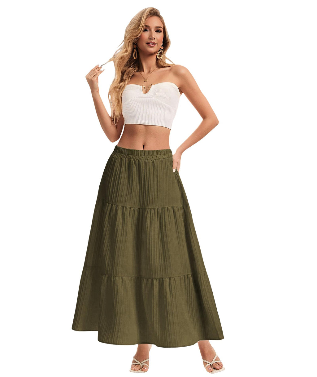 Womens Maxi Skirt Boho Long Flowy Skirts Trendy Summer 2026 Tiered Ruffle Skirt A Line Casual Beach Vacation Dress
