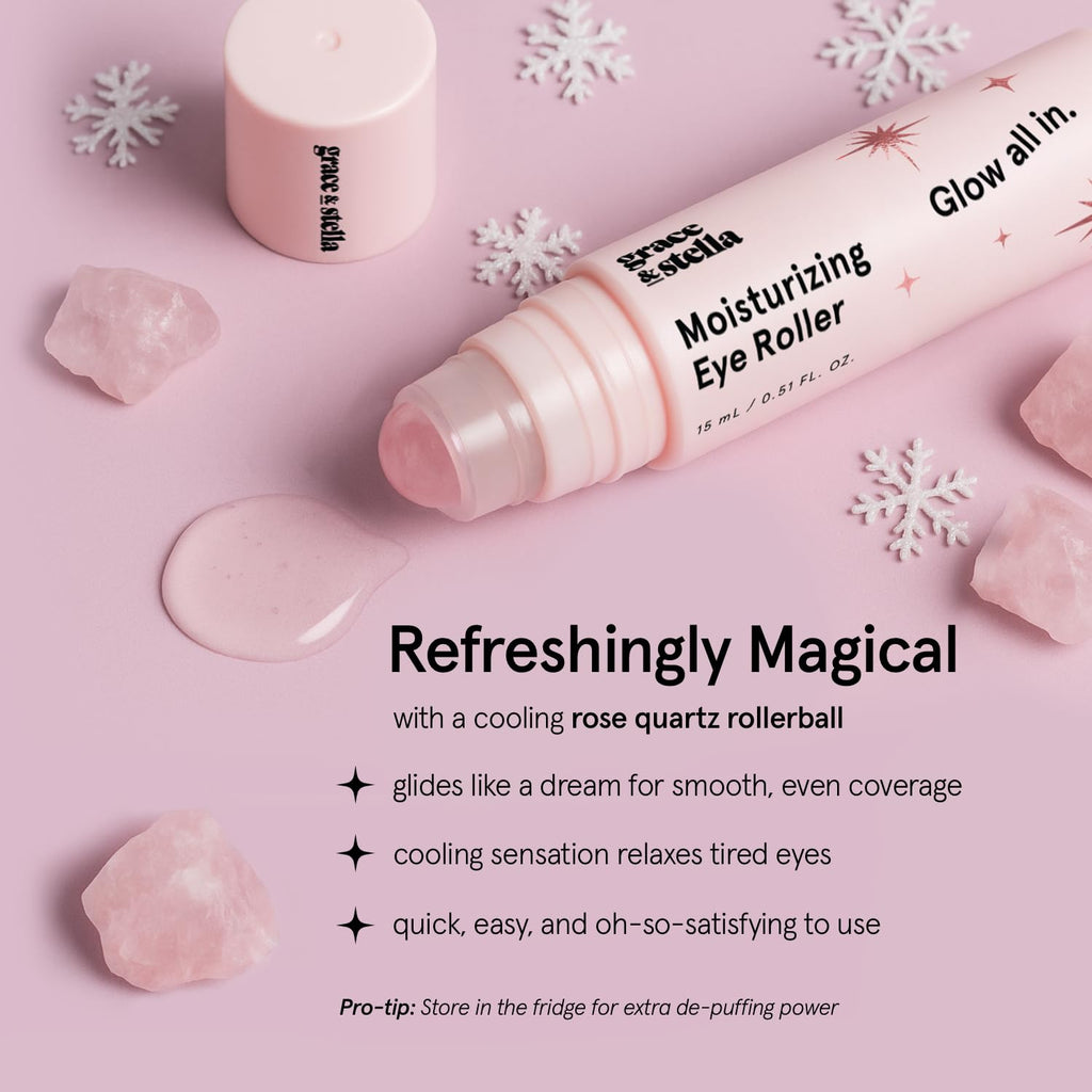 grace & stella Under Eye Brightener Roller - Airplane Travel Essentials - Travel Size Toiletries - Retinol & Caffeine Eye Serum for Puffiness, Dark Circles, Wrinkles - Vegan Skincare (15ml / 0.51floz)