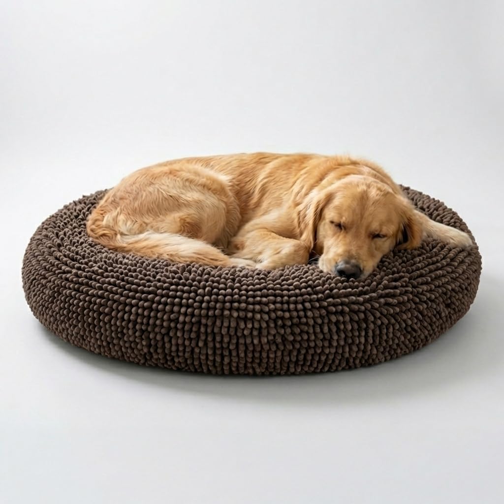 Muddy Mat® Cloud K-9 Bed for Dogs & Cats, Soft & Relaxing Donut Dog Bed, Chenille Material, Removable Cover, Washable & Dryer Safe–Black Small(25'x25')