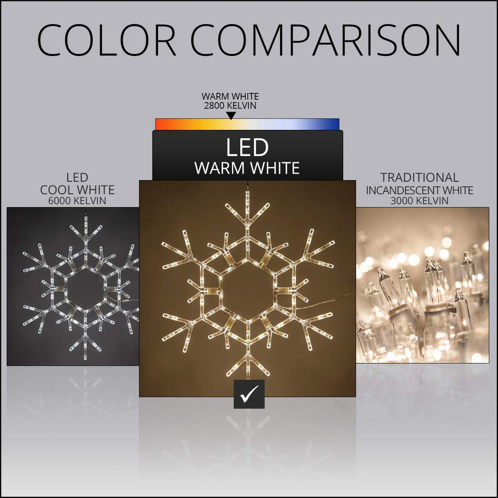 Kringle Traditions Christmas Snowflake Lights Outdoor, 105 LED 36" Folding Warm White Snowflake Hanging Light, Weather-Resistant Christmas Decoration for Yard, Window, Porch, or Eave