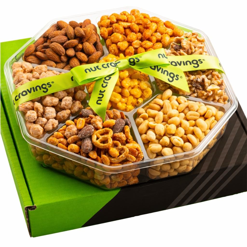 NUT CRAVINGS - Fathers Day Treats, Gift For Dad, Mixed Nuts Heart Shaped Gift Basket, Love in A Box (6 Assortments, 2 LB) Romantic Food Arrangement, Healthy Snack Care Package, Food Assortments