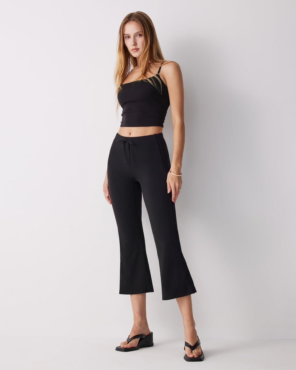 MOOSLOVER Women Flare Capri Yoga Pants High Waisted Side Stripe Drawstring Bootcut Flared Cropped Leggings