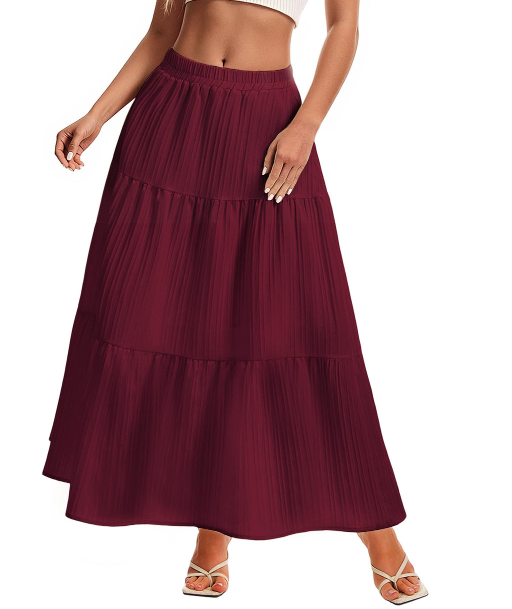 Womens Maxi Skirt Boho Long Flowy Skirts Trendy Summer 2026 Tiered Ruffle Skirt A Line Casual Beach Vacation Dress