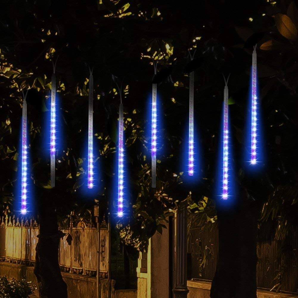 Weepong Halloween Lights Outdoor, Meteor Shower Christmas Lights for Halloween Decorations, 8 Tube 192 LED Snow Falling Rain Icicle String Light for Xmas Christmas Decor Tree Party, UL Plug Green
