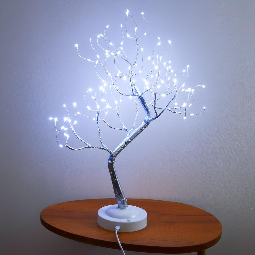 FuChsun Tabletop Bonsai Tree Light 108 LED Fairy Artificial Tree Lamp fot Room Party Home Centerpieces Decoration, Battery/USB Operated (Galaxy Glow Silver Branch)