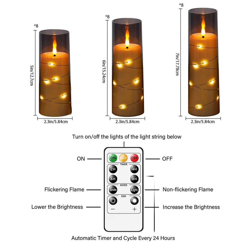 kakoya Flameless LED Candles with Timer 5 Pc Flickering Flameless Candles for Romantic Ambiance and Home Decoration Stable Acrylic Shell,with Embedded Star String，Battery Operated Candles（Red）