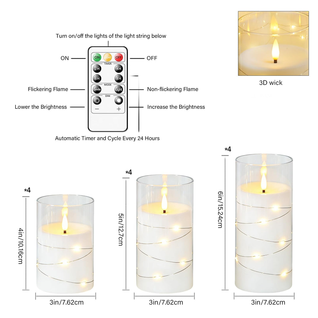 kakoya Flameless LED Candles with Timer 5 Pc Flickering Flameless Candles for Romantic Ambiance and Home Decoration Stable Acrylic Shell,with Embedded Star String，Battery Operated Candles（Red）