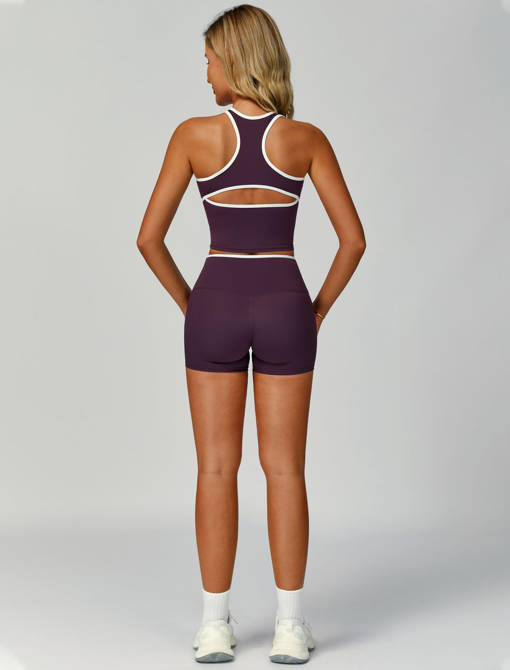 Women 2 Piece Workout Sets Racerback Color Block Tank Top High Waist Tummy Control Shorts Yoga Outfits