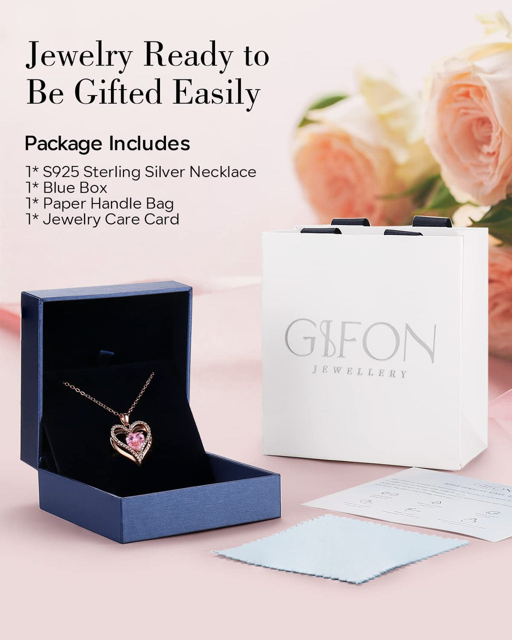 S925 Sterling Silver Necklace for Women, Wife Jewelry Rose Gold, Mom Birthday Valentines Mothers Day Gifts, Girlfriend Necklaces, Daughter Heart Jewel, Anniversary for Her