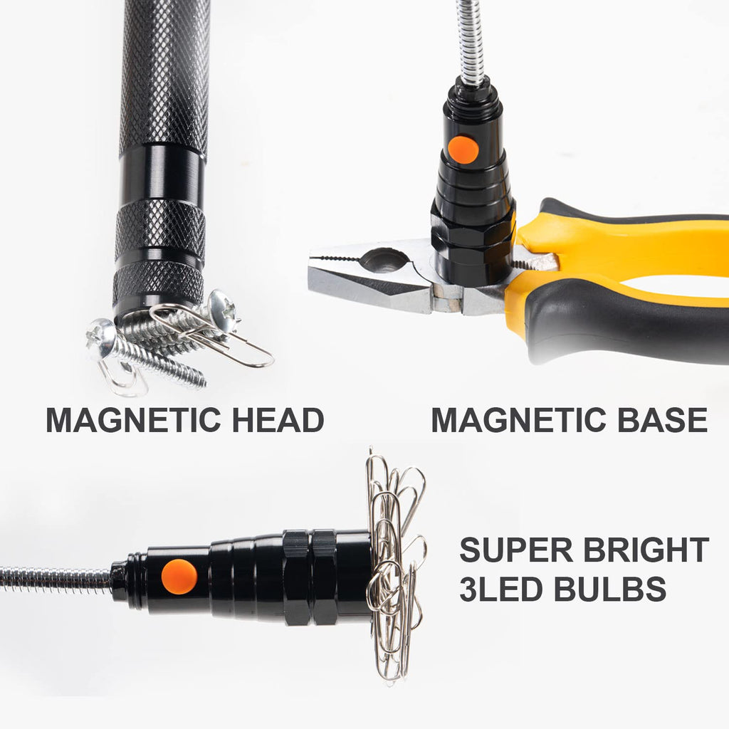 Telescoping Magnetic Pickup Tool Set with 1 & 15 lb Pick Up Sticks, Round and Square Adjustable Inspection Mirror and Flexible LED Flashlight, Fathers Day Dad Gifts for Men, Dad, Husband