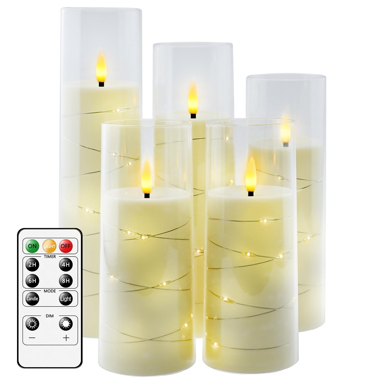 kakoya Flameless LED Candles with Timer 5 Pc Flickering Flameless Candles for Romantic Ambiance and Home Decoration Stable Acrylic Shell,with Embedded Star String，Battery Operated Candles（Red）