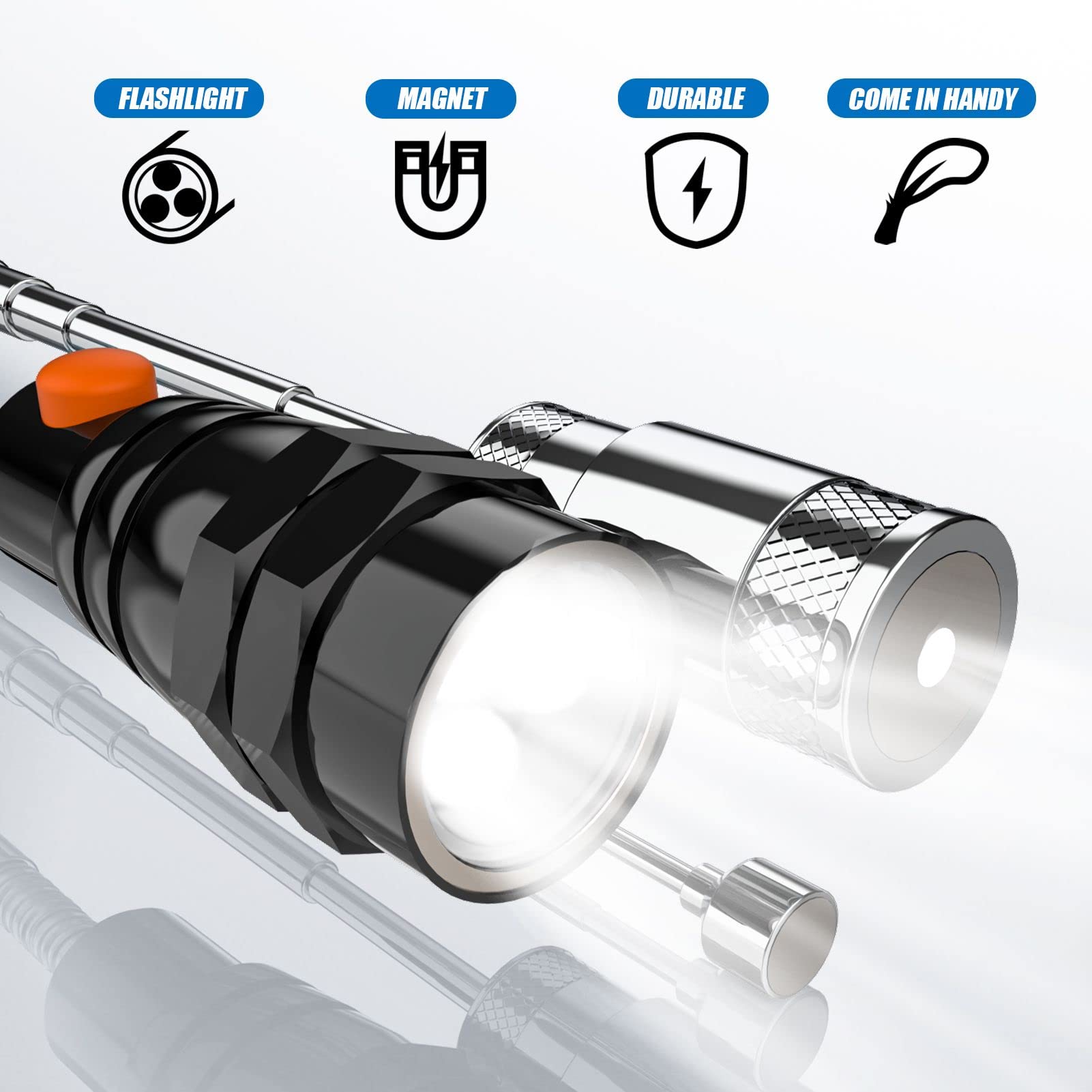 VIBELITE Extendable Magnetic Flashlight with Telescoping Magnet Pickup Tool-Fathers Day Dad Gifts for Husband, Dad, Men, Women, Him, Mechanic, Birthday Gifts for Men, Cool Gadget, Black