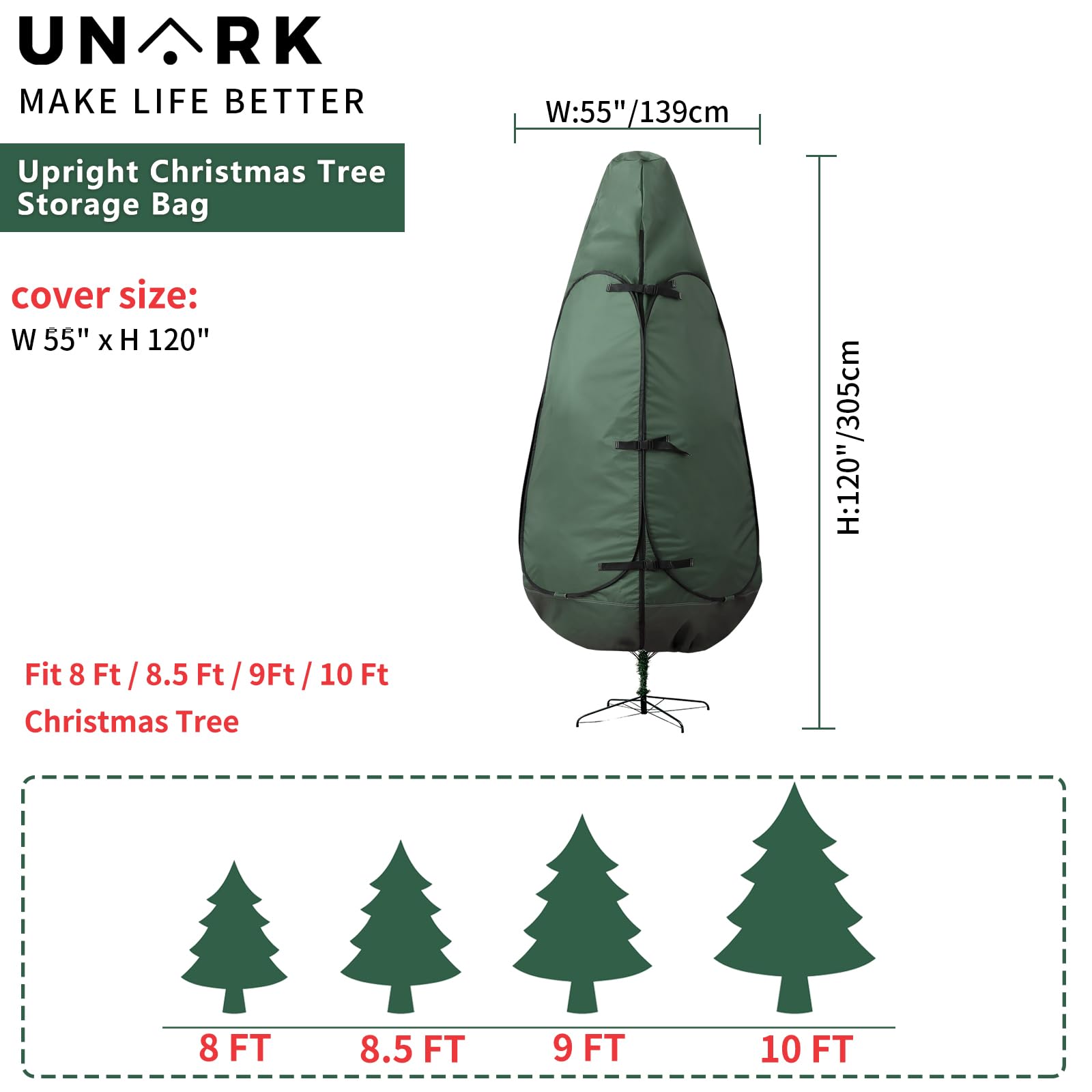 Upright Christmas Tree Storage Bag 7.5 Ft, Artificial Christmas Tree Storage Bag 6.5ft, Christmas Tree Cover for Upright Storage Fit 6 Ft / 6.5 Ft / 7 Ft / 7.5 Gray