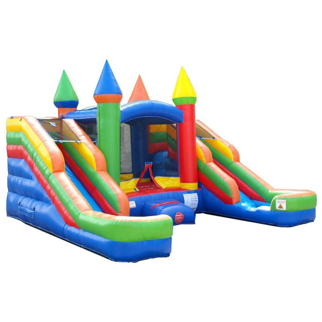 Crossover Tropical Double Water Slide Bounce House Combo, 16.5 x 15 x 11 Foot, PVC Vinyl Inflatable Bouncy House for Kids, Wet or Dry Slides, with Stakes, Storage Bag and 1 HP Blower