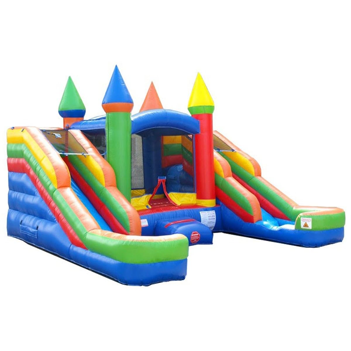 Crossover Tropical Double Water Slide Bounce House Combo, 16.5 x 15 x 11 Foot, PVC Vinyl Inflatable Bouncy House for Kids, Wet or Dry Slides, with Stakes, Storage Bag and 1 HP Blower