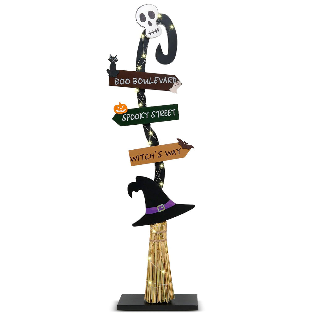 43.8" Lighted Wooden St. Patrick's Day Porch Sign Leprechaun Hat Shamrock Irish Train Standing Signs With Base For Indoor Outdoor Yard Decor