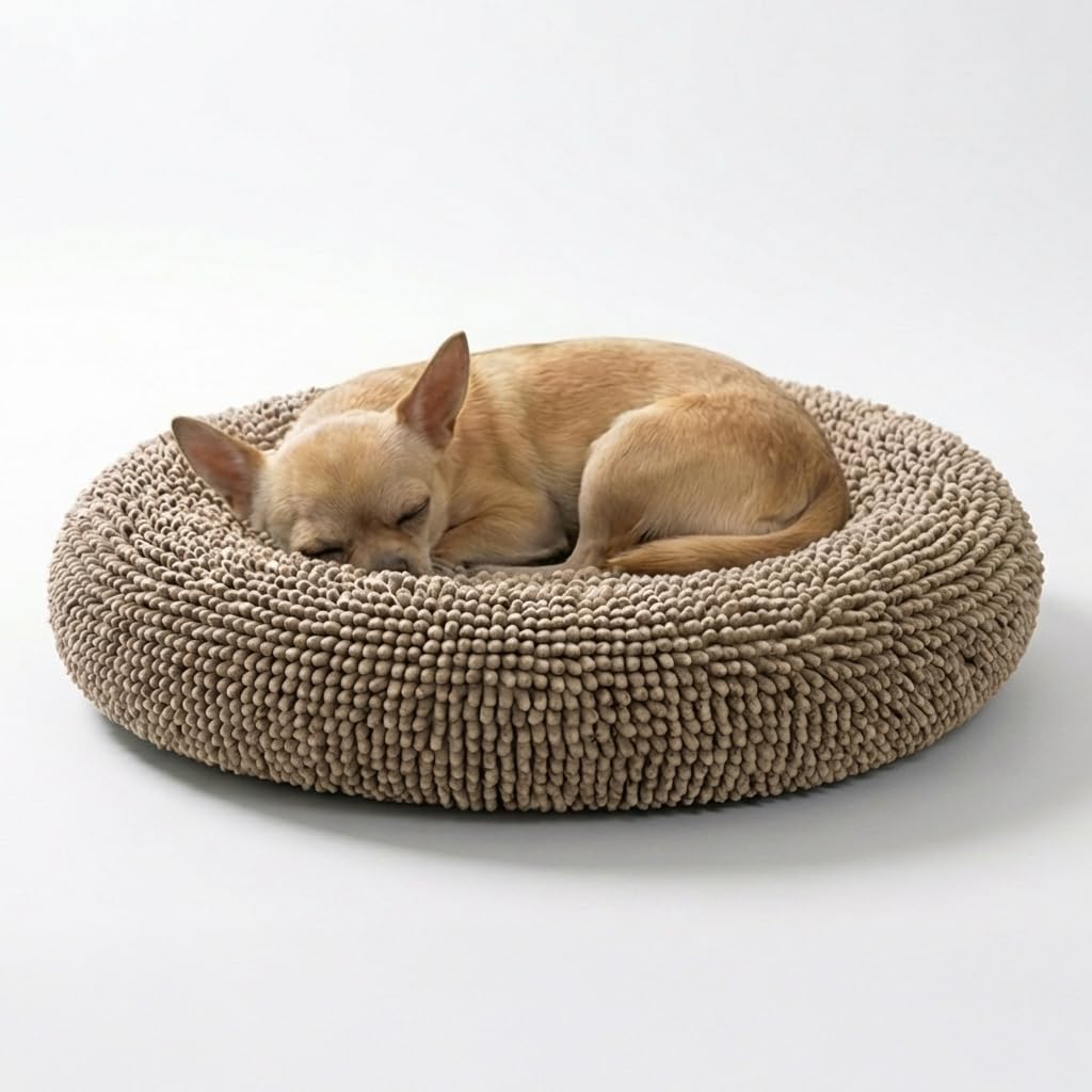 Muddy Mat® Cloud K-9 Bed for Dogs & Cats, Soft & Relaxing Donut Dog Bed, Chenille Material, Removable Cover, Washable & Dryer Safe–Black Small(25'x25')