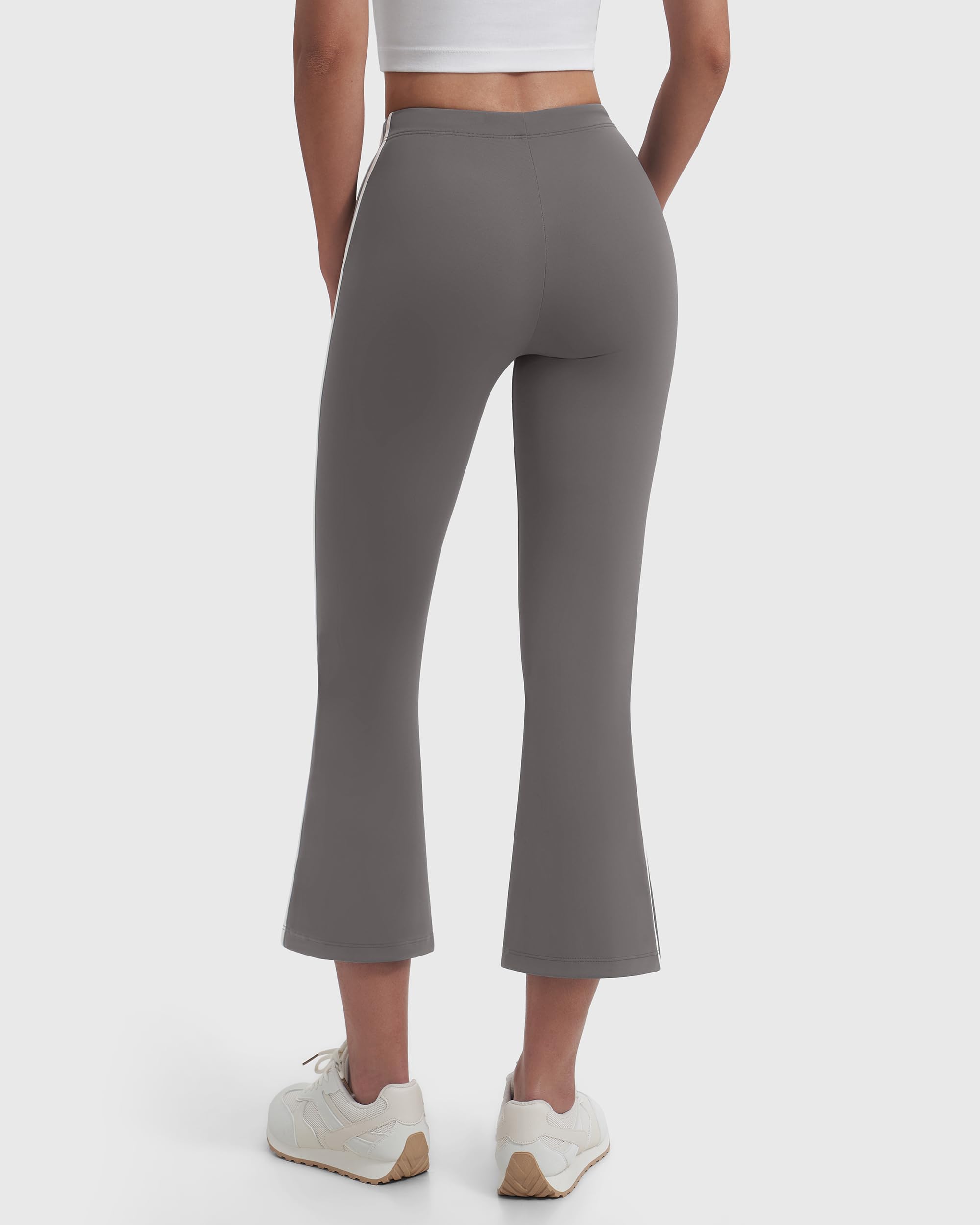 MOOSLOVER Women Flare Capri Yoga Pants High Waisted Side Stripe Drawstring Bootcut Flared Cropped Leggings