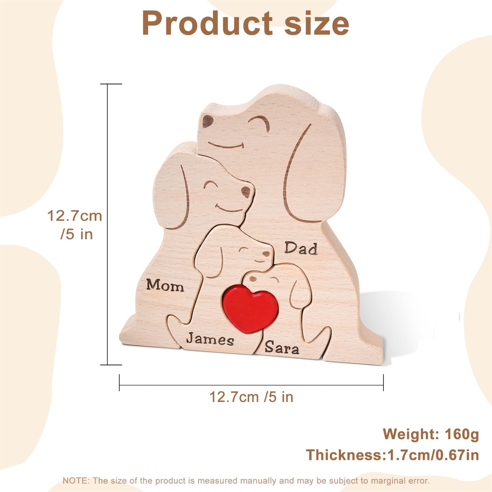 Personalized Family Name Puzzle with 2-8 Names Custom Wooden Bear Puzzle with Names Customized Wooden Puzzle Gifts for Christmas (Bear)