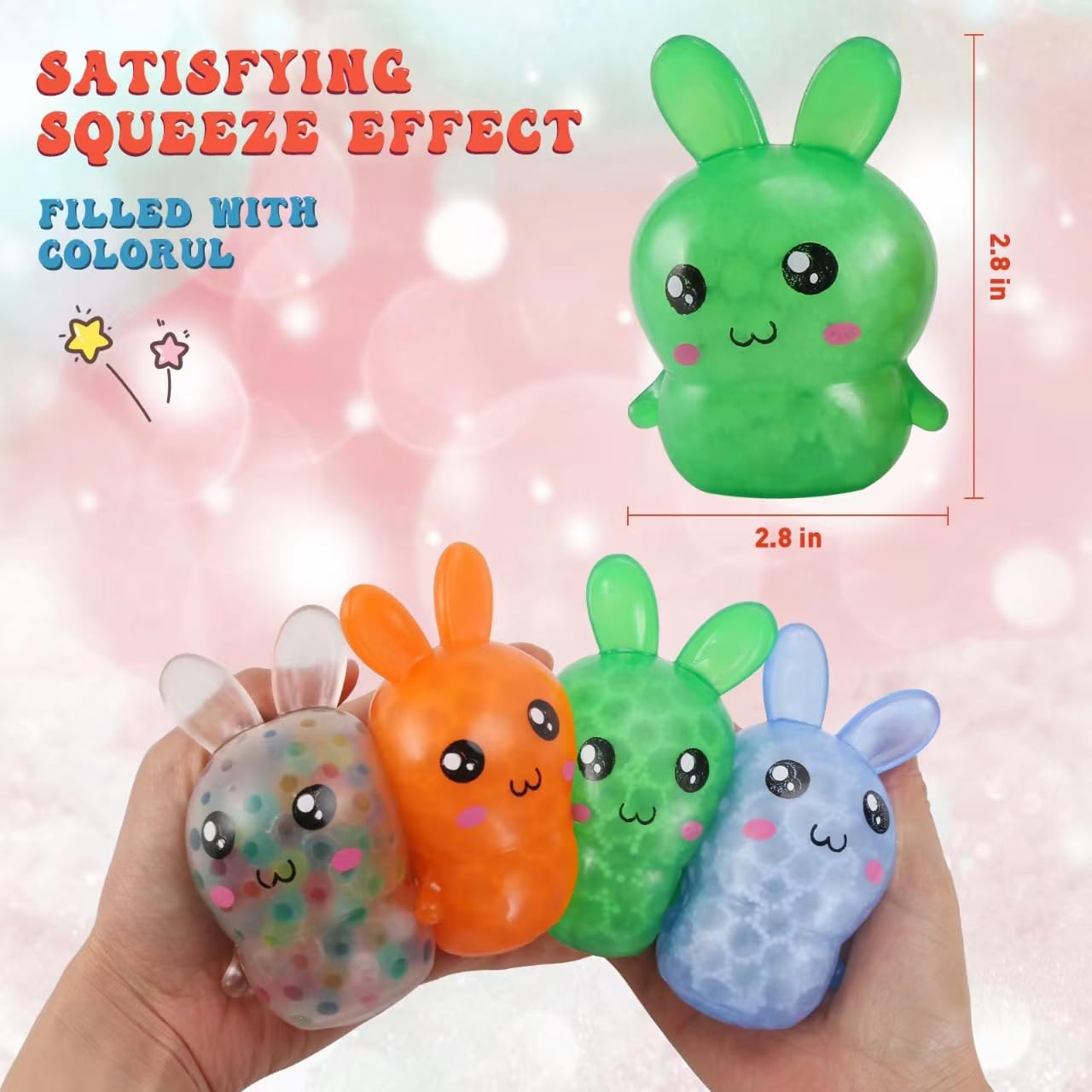 Easter Basket Stuffers,Easter Basket Essentials,4pcs Squishy Easter Bunny Stress Balls for Adults,Easter Stress Relief Fidget Balls,Easter Party Favors Easter Basket Ideas Gifts