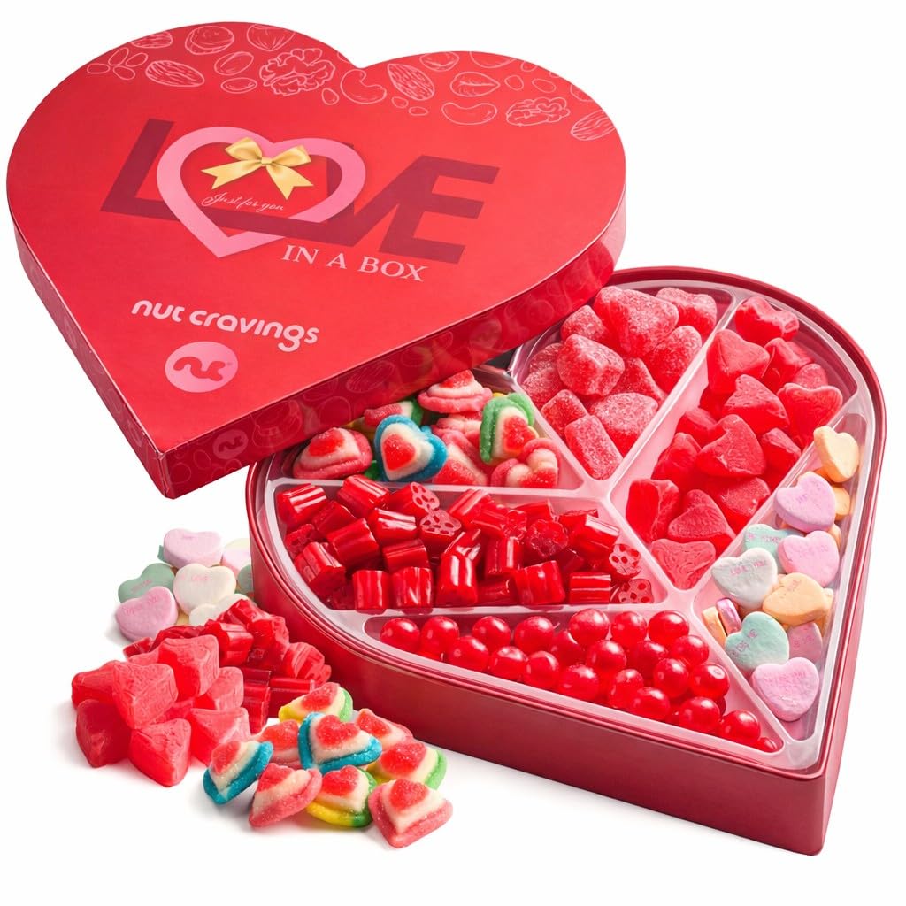 NUT CRAVINGS - Fathers Day Treats, Gift For Dad, Mixed Nuts Heart Shaped Gift Basket, Love in A Box (6 Assortments, 2 LB) Romantic Food Arrangement, Healthy Snack Care Package, Food Assortments
