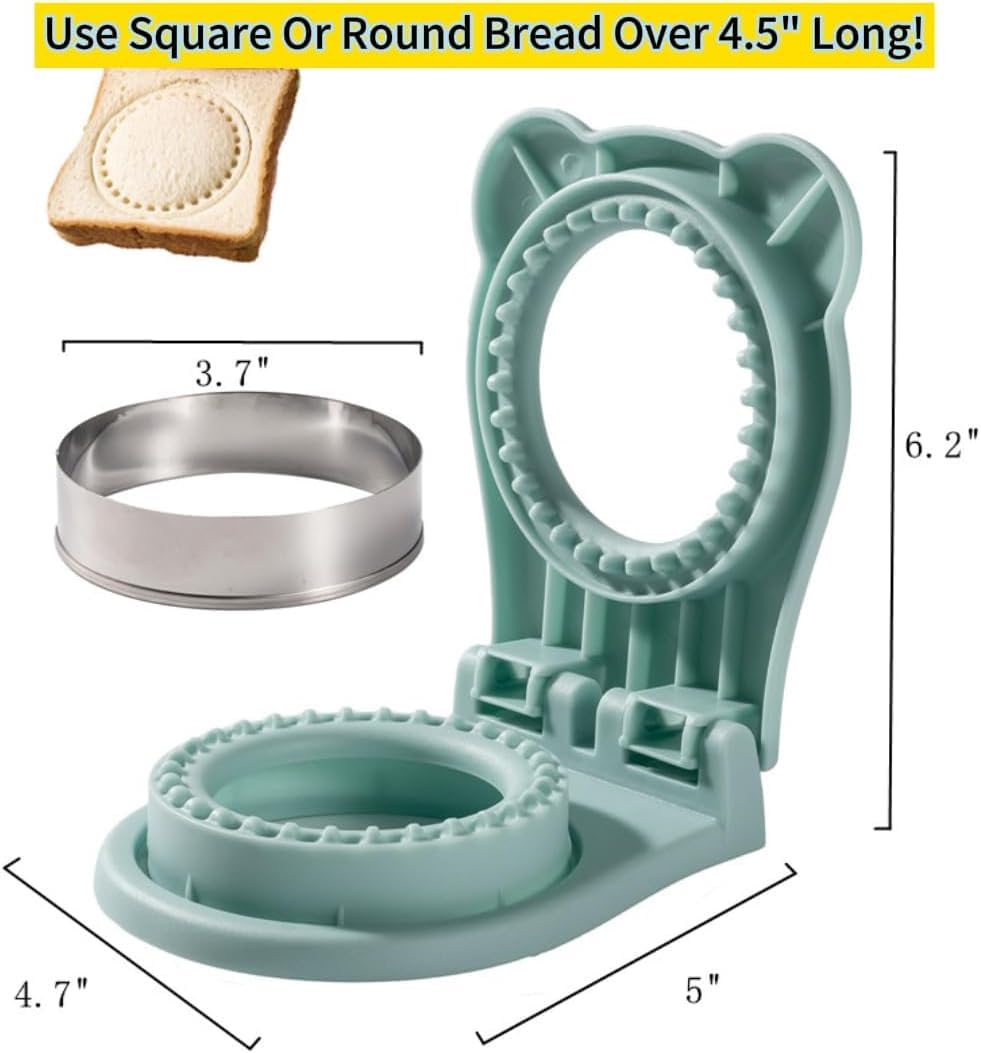Uncrustable Sandwich Maker, Circle Shape 3.7 Inch Sandwich Cutter and Sealer for Kids Breakfast and Lunchboxes, Green