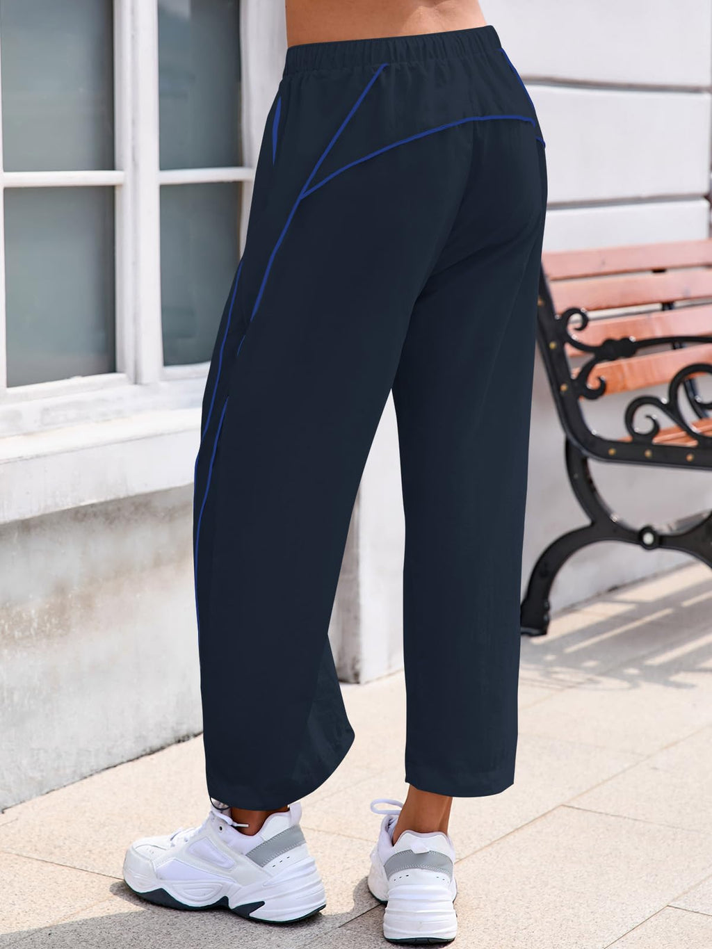 Fisoew Womens Baggy Wide Leg Pants Casual Elastic Waist Drawstring Hiking Workout Cropped Pants with Pockets
